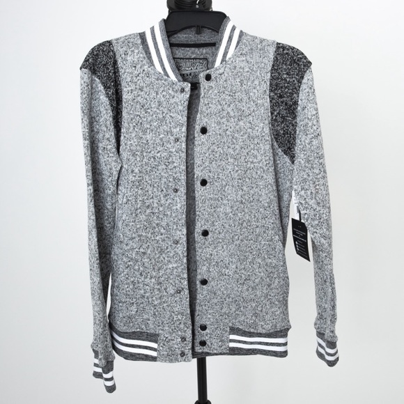 Brooklyn Cloth MFG gray & white tweed varsity style snap front jacket in size S - Picture 6 of 8